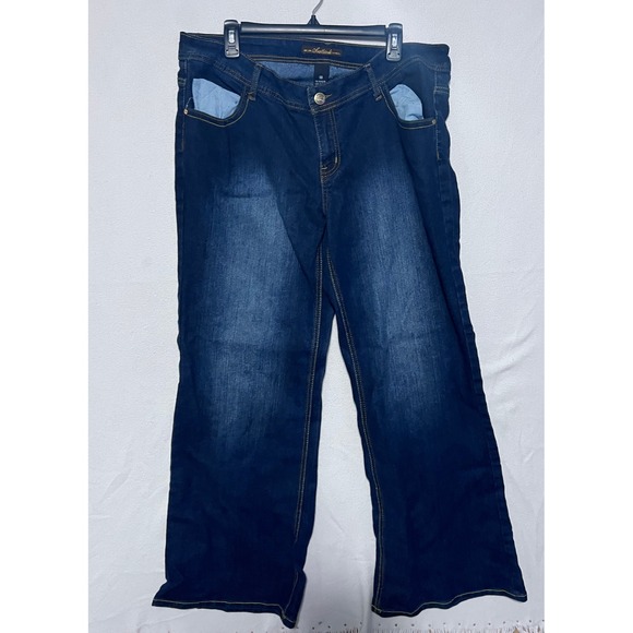 Southpole Denim - Southpole Womens Plus Size 18 Wide Leg Dark Wash Embroidered Y2K Denim Jeans